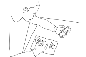 Line drawing of person checking a webshop on his phone