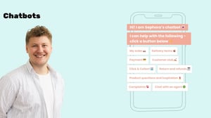 MakesYouLocal product owner, Tobias, over a light blue background with the word